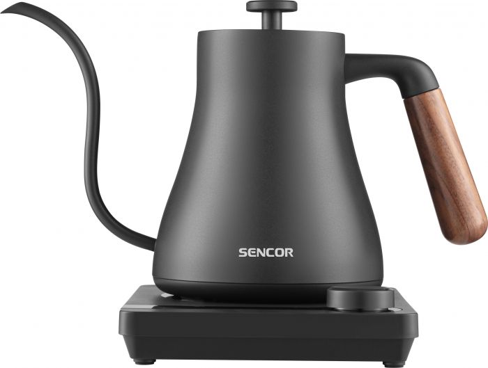 Електрочайник Sencor 0.6л, 5 темп.реж, підтримка температури, мех. управління, нержавіюча сталь, чорний