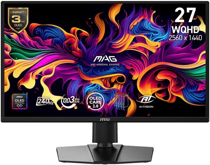Монітор MSI 26.5" MAG 272QP QD-OLED-X24 2xHDMI, DP, USB-C, Audio, QD-OLED, 2560x1440, 240Hz, 0.03ms, DCI-P3 99%, FreeSync, Pivot, HDR400