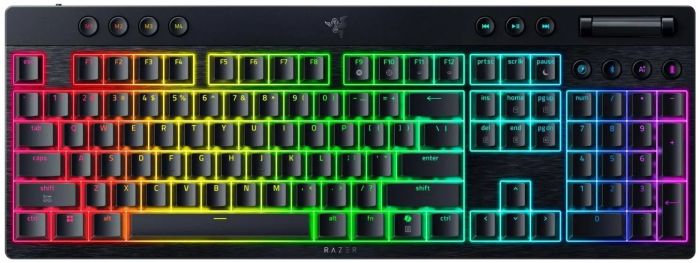 Клавіатура механічна Razer BlackWidow V4 Low-profile HyperSpeed, 104key, Green Switch, USB-A/WL/BT, EN, RGB, чорний
