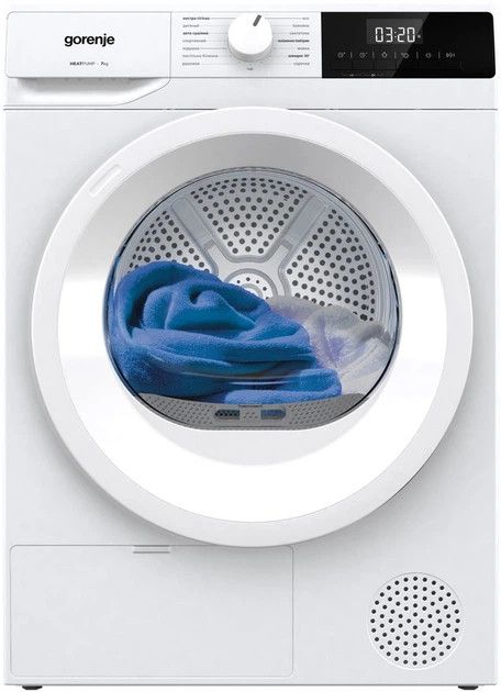 Сушильна машина Gorenje тепловий насос, 7кг, A+, 51см, дисплей, 15 програм, білий