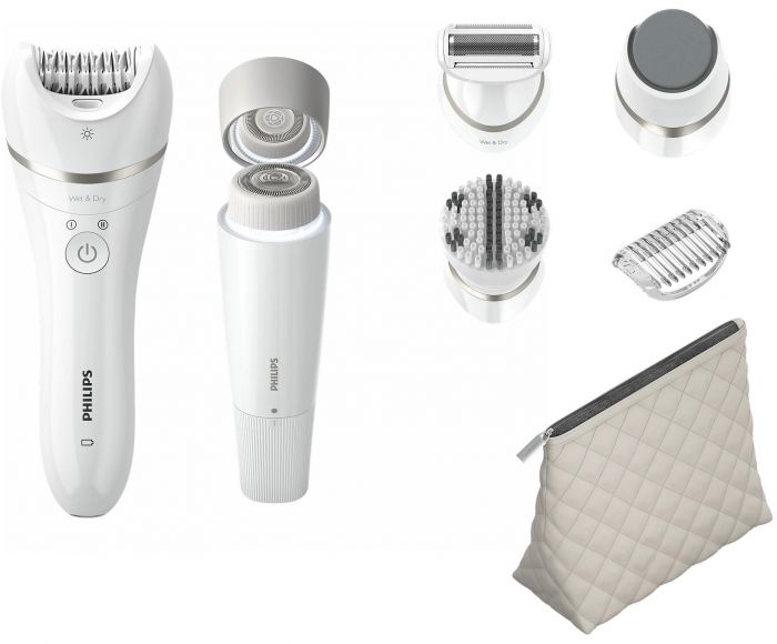 Епілятор Philips Series 9000 дисковий, аккумул., пінцет.-32, волог.+сух., насадок-6, футляр, білий