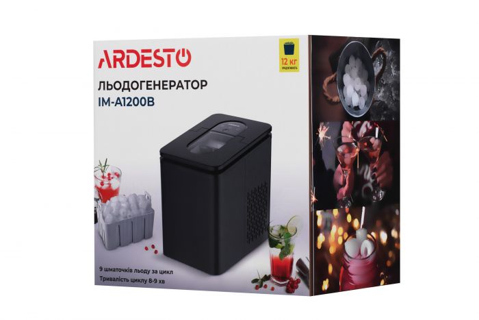 Льодогенератор побутовий ARDESTO, 12кг/добу, 1.8л, чорний