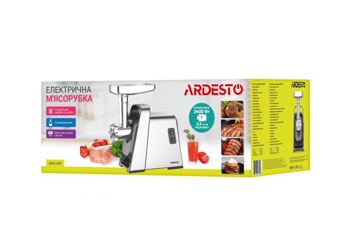 М'ясорубка Ardesto MGK-2400 - 2400 Вт/2,2 кг-хв/4 тертки/томат. соковит./сріблястий